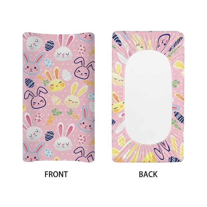 Rabbit Diaper Changing Pad Cover Easter Decor Pink 32''*16'' Baby Changing Pad Cover Breathbale Soft Changing Pad -Cover Home Decoration
