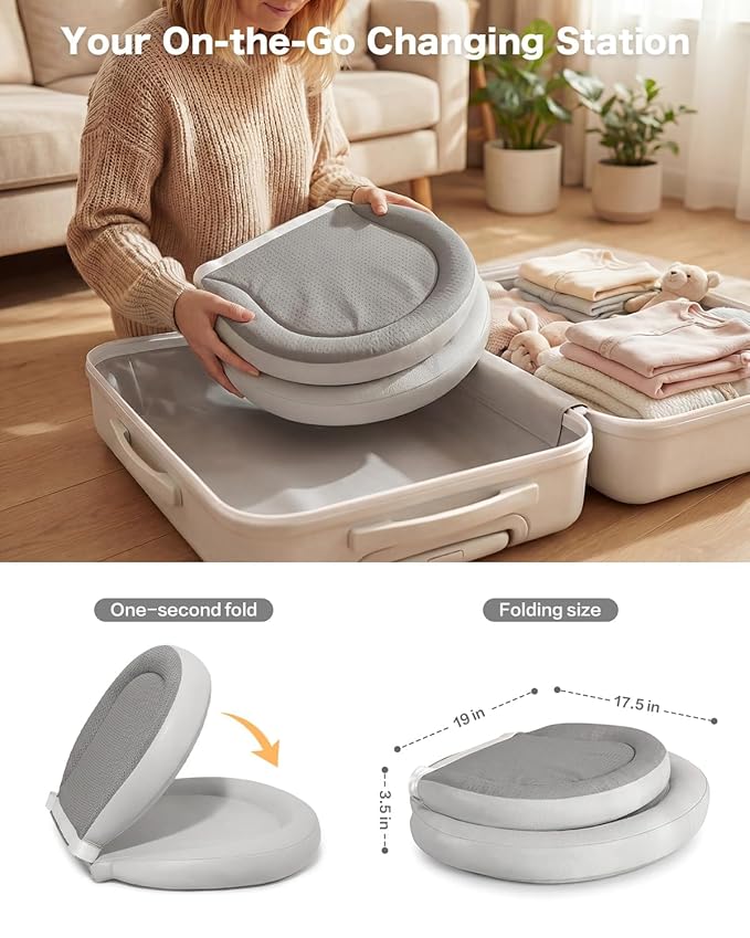 Mamatepe Peanut Baby Changing Pad, Foldable Travel On-the-Go with Non-Slip Base & Safety Belt, Wipeable PU Cushion for Dresser & Changing Table 30"x18", Gray