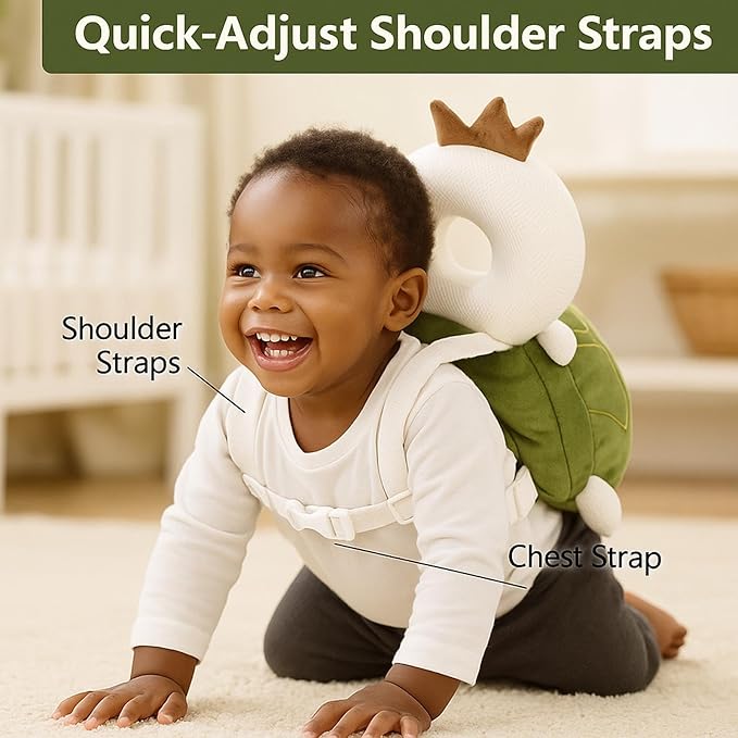 NAZO Baby Head Protector Backpack – Soft Infant Safety Pillow for Fall Protection – Cushions Toddler’s Head While Crawling and Walking – Baby Fall Back Support (Turtle)