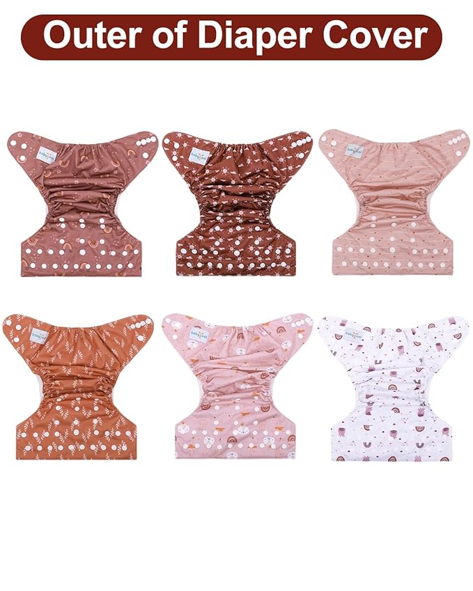 babygoal Cloth Diaper Covers 6 Pack with Wet Bag for Fitted Diapers and Prefolds with Double Gussets, Adjustable and Reusable for Baby Boys and Girls