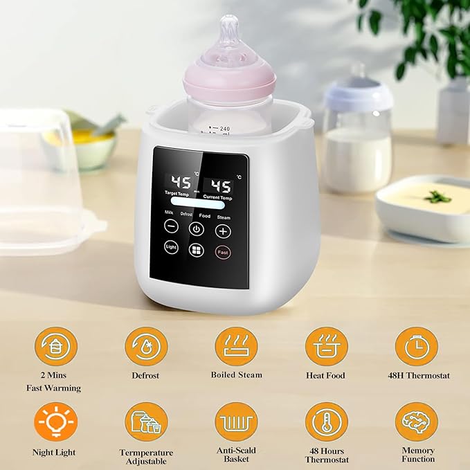 Baby Bottle Warmer All Bottles, Water Bath Milk Warmer 48H Thermostat Food Heater Breastmilk Thaw Formula Water Warming Steamer IMD LED Display Accurate Temperature Control