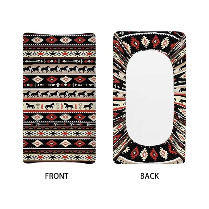 Aztec Horse Changing Pad Cover Washable Western Style Diaper Change Table Covers, Soft Stretchy Safe Snug Fitted Changing Mat Sheet Fit 32"/34" x 16"