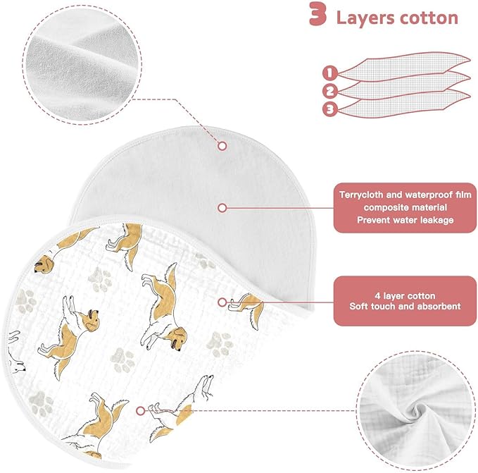 1 Pack Muslin Burp Cloths Golden Dogs Paw Prints White Cotton Baby Burp Cloths Ultra Absorbent and Soft Burping Cloth for Newborn Boys Girls 22x11 Inch