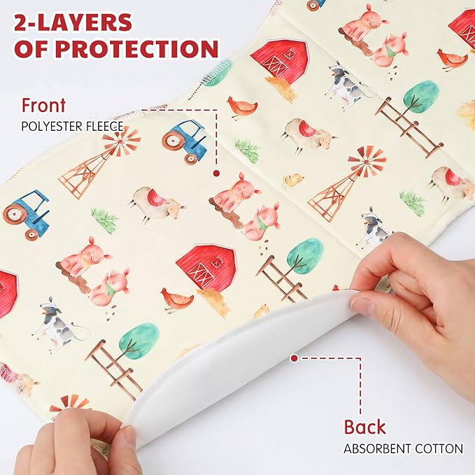 SmoothNovelty 5 Pack Farm Animals Baby Burp Cloths Soft Absorbent Burping Rags for Newborns 19"x9" Spit up Cloths for Boy Girl Newborn Baby Shower Registry Gifts Set Nursery Decor