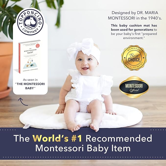 Montessori Baby Topponcino | Multifunctional Authentic Montessori Design | Simple Newborn Holding & Feeding Baby Support Pillow | Clean Infant Tummy Time Mat (Organic, Pure White)
