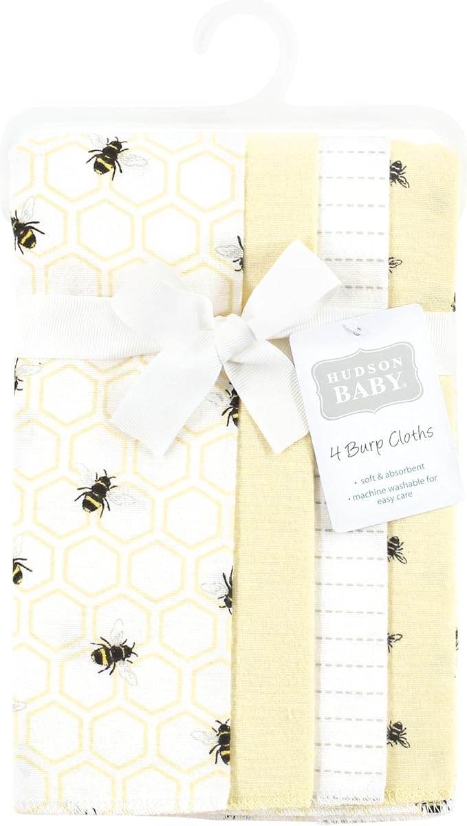 Hudson Baby Cotton Poly Flannel Burp Cloths Multipack, Honey Bee 8-Pack, One Size