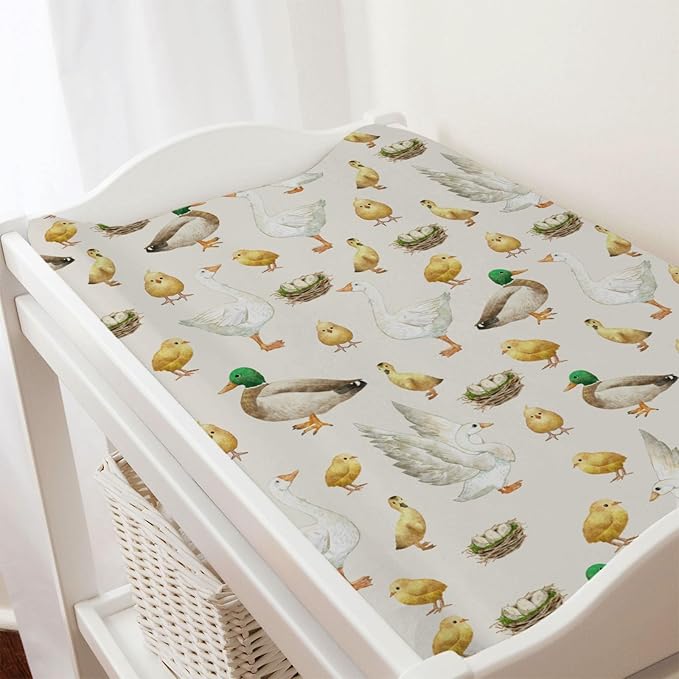 Watercolor Farm Birds Ducks Eggs Baby Changing Pad Covers for Boys & Girls 32''x16'' Farm Animals Unisex Fitted Changing Table Covers Sheets Comfort Soft Breathable Diaper Change Table Mats