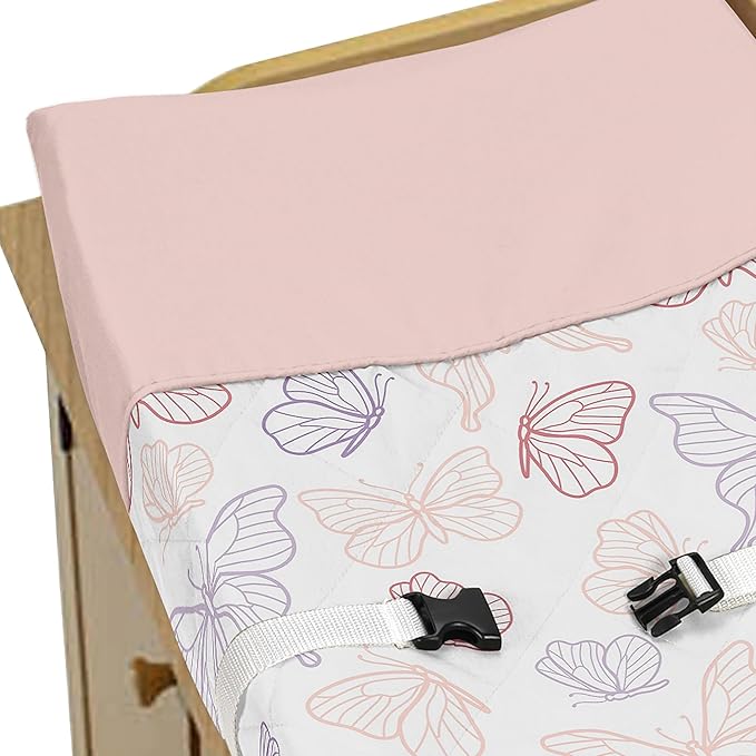 Sweet Jojo Designs Shabby Chic Butterfly Girl Baby Changing Pad Cover Infant Newborn Diaper Table Change Mat Sheet Blush Pink Rose Dark Lavender Purple White Colorful Pastel Lilac Watercolor Pattern