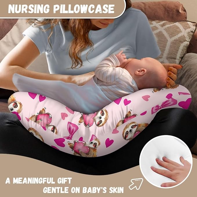 Jeiento Cartoon Sloth Nursing Pilow Covers for Breastfeeding Pillows Soft Nursing Pillow Slipcovers Elastic Comfortable Feeding Pillow Covers Love and Bow Pillows Slipcover for Newborn