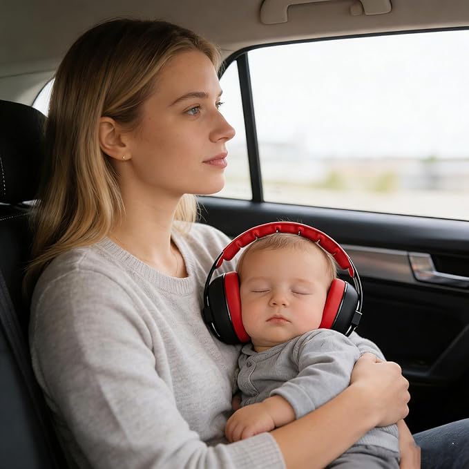 funbliss Baby Ear Muffs Noise Protection for Infant and Baby 3-36 Months - Noise Cancelling Headphones for Ear Protection with Storage Bag,Red