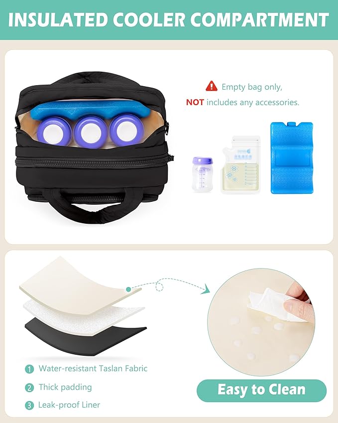 Wearable Breast Pump Bag Compatible with Momcozy and Eufy, Portable Pumping Bag with Cooler Compartment, Breast Pump Carrying Case with Drying Mat for Work, Travel and Family Use, Black