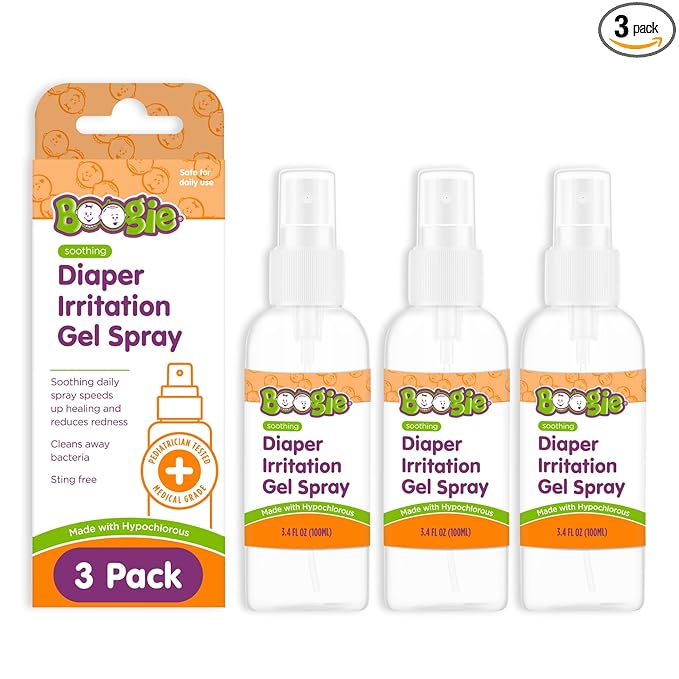 Boogie Hypochlorous Acid Diaper Irritation Gel Spray, Baby Essentials for Diaper Rash, Soothing Cleansing Spray, 3.4oz (Pack of 3)