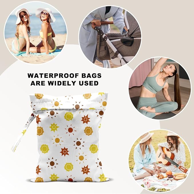 Sun Wet Dry Bag 12x10 Inch,Waterproof Reusable Wet Bag for Swimsuit, Travel, Beach, Pool, Diapers, Dirty Yoga Gym Clothes, Stroller, Toiletries, Makeup Bags, Sun Gifts for Women Friend