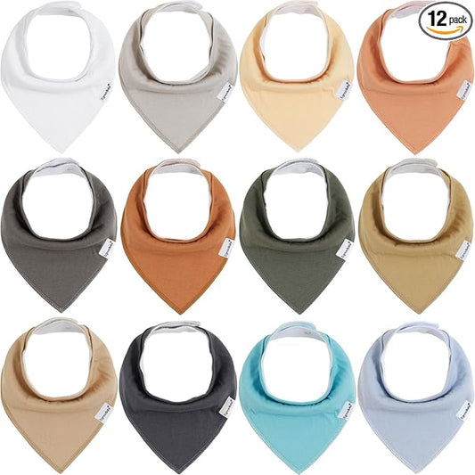 Baby Bandana Drool Bibs for Boys Girls,Super Absorbent Triangle Baby Bibs for Drooling and Teething,100% Cotton Soft for Infant,Newborn 12Pack