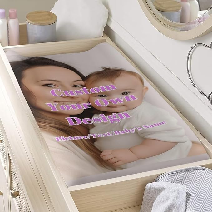 Custom Diaper Changing Pad Cover Personalized Changing Pad Cover with Picture Custom Name Bassinet Cradle Mattress Sheets 32"x16" Customizable Gifts for New Mother