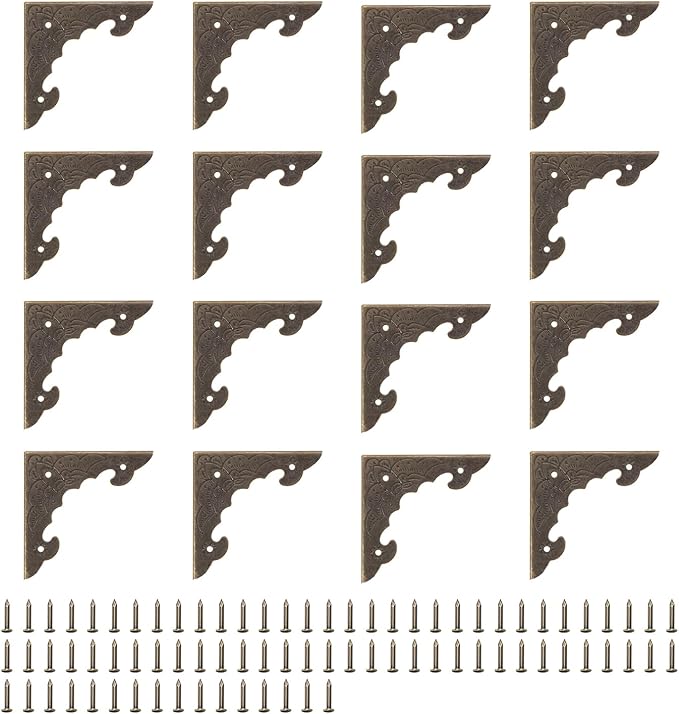 uxcell 30pcs Vintage Corner Protector 1.6"x1.5"x0.2" Decorative Metal Edge Corner Protectors Brackets with Mounting Nails for Box Wooden Case Chest Table Desk Bronze