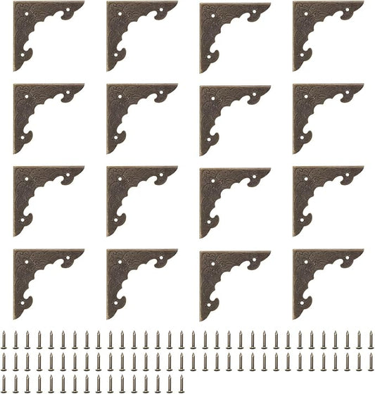 uxcell 30pcs Vintage Corner Protector 1.6"x1.5"x0.2" Decorative Metal Edge Corner Protectors Brackets with Mounting Nails for Box Wooden Case Chest Table Desk Bronze