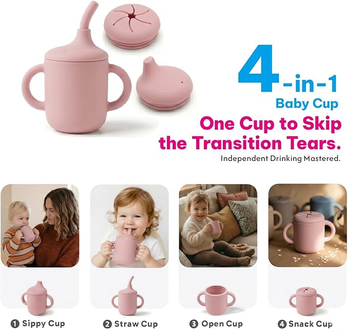 Remonda 17-Piece BPA-Free Baby Silicone Feeding Set | Extra Large Suction Plates, Toddler Bowls, Self Feeding Spoons, and More | Dishwasher Safe| Infant Led Weaning Supplies（Pink）A