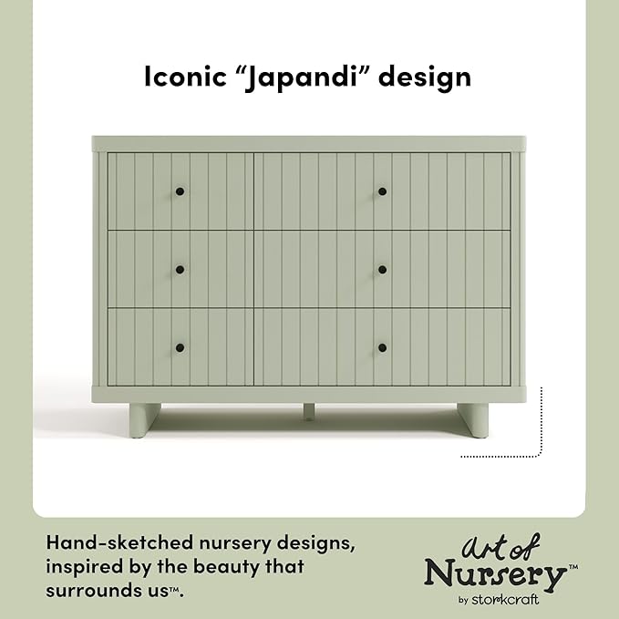 Storkcraft Kyoto 6 Drawer Dresser (Sage) - GREENGUARD Gold Certified, Nursery & Kids' Bedroom, Safety Interlocking Drawer System, & Easy Assembly with Pre-Installed Tracks