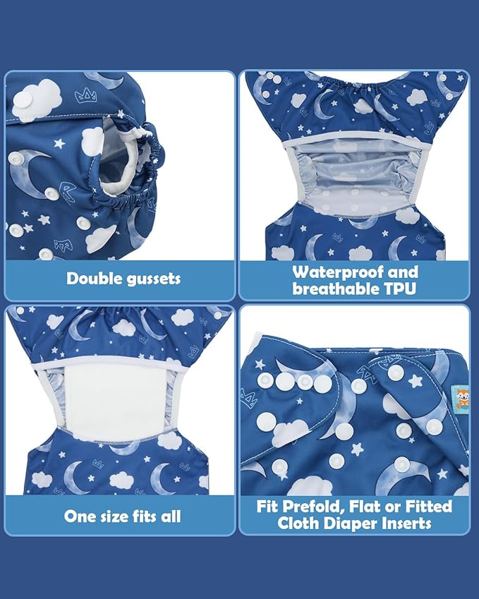 ALVABABY Cloth Diaper Covers 6pcs and 1 Wet Dry Bag, Washable Reusable Diaper Cover with Multi-Functional Bag, Cloth Diaper Shell for Prefold, Flat or Fitted Cloth Diaper Inserts 6NKZ09