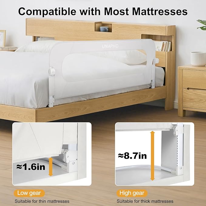 Bed Rail for Toddlers,Swing Down Kids Bed Rails Guard for Twin,Full,Queen,Bunk Size Bed,Extra Tall Child Bed Rail Guard with Reinforced Anchor Safety System (White, 40 Inch(40" L x 31" H))