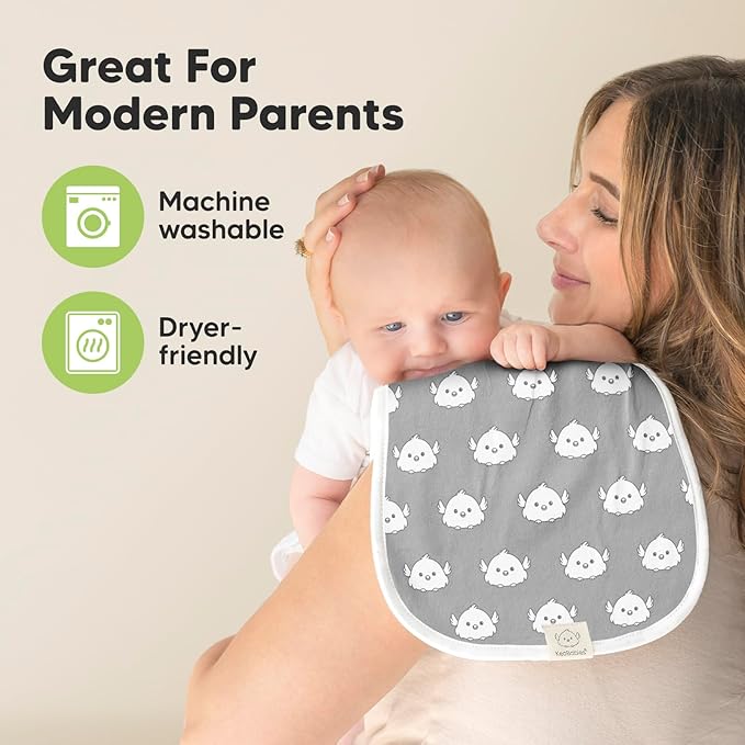 Organic Burp Cloths Baby Boy & Girl - 5-Pack Super Absorbent Cotton Burping Cloths for Babies, Soft & Plush Newborn Spit Up Rags, Infant Towels for Milk Spit Up, Unisex, Large 21" x 10" (Grayscape)