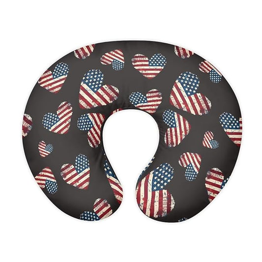 America Flag Nursing Pillow Cover Heart Shape Flags Fits The Original Support for Breastfeeding, July 4th Bottle Feeding Slipcover for Breastfeeding Pillows