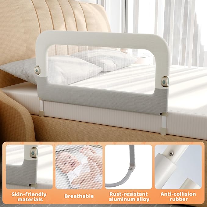 omzer Large Bed Guard Rail for Toddlers - 59inch Foldable & Adjustable Heights Baby Bed Safety Railing - Toddler Long Bed Rails Guard for Twin, Bunk, Queen & King, Full Size Bed