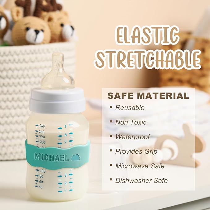 3UMeter 2PCS Personalized Waterproof Name Labels for Kids Custom Silicone Bottle Labels Engraved Non-Slip Elastic Reusable Water Bottle Name Bands for Boys Girls
