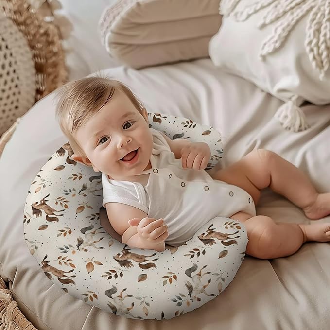 Watercolor Western Farm Animals Horse Leaves Pattern Nursing Pillow Cover, Unisex Removable Breastfeeding Pillowcase Slipcover for Baby Girls Boys Newborns Toddlers, Cover Only