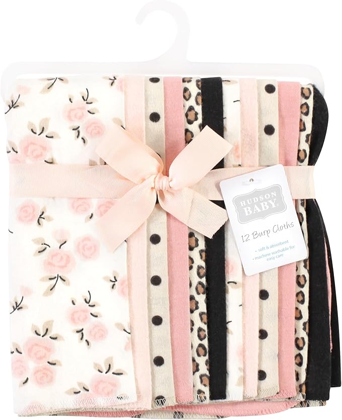 Hudson Baby Unisex Baby Cotton Flannel Burp Cloths Bundle, Neutral Pink Floral, One Size