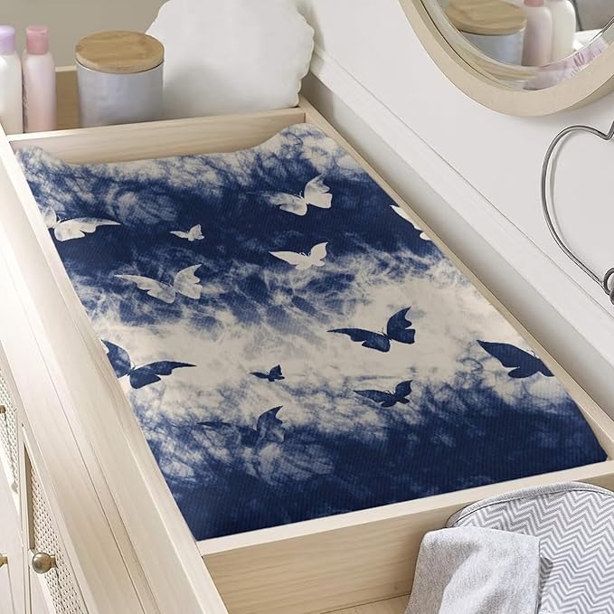 Tie Dye Butterfly Baby Diaper Changing Table Sheets Jersey Knit Breathable Changing Table Pad Cover for Infants Toddles 16 * 32 Inches