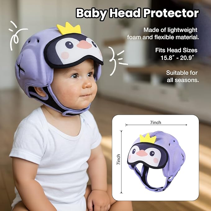 Mambobaby Baby Head Protector Helmet for Crawling and Walking, Breathable Soft Helmet, Ultra-Lightweight & Adjustable, Prevents Bumps Safety Helmet for Infants Toddlers 6-24 Months (Waddle Penguin)