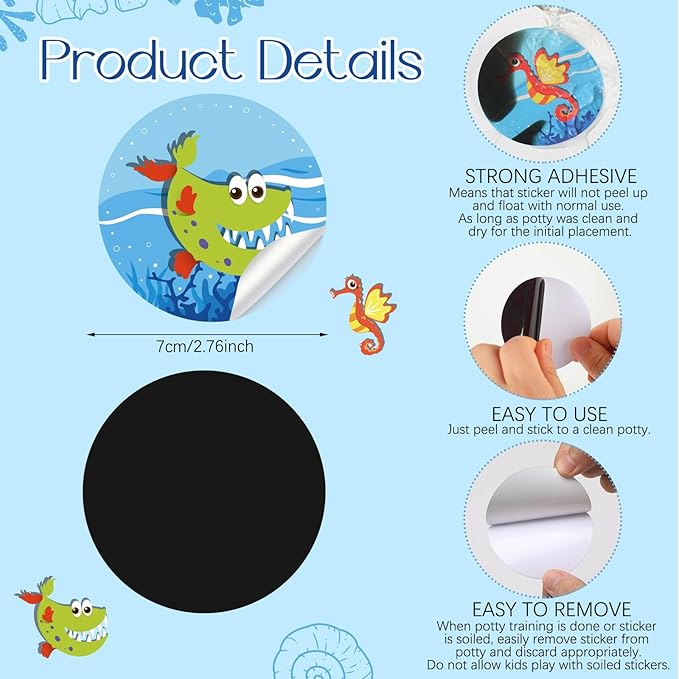 Geyee 24 Pcs Potty Training Stickers Potty You Pee on Toilet Reveal Stickers Chart Reusable Pee Decals Color Changing Seat Toilet Targets for Boys Girls Kids Training Use(Marine Animal)