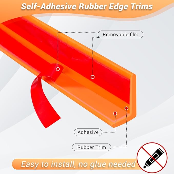 Rubber Edge Trim, Self Adhesive L Shaped Edge Trim, Small Size Peel and Stick Edge Trims for Tile, Wall and Furniture Edges, Orange Color, 10Ft