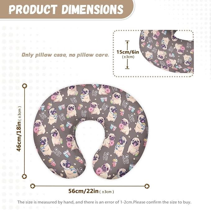 Pug Dog Nursing Pillow Cover Feeding Pillow Cover for Newborn Boys Girls Hidden Zipper Design Nursing Pillow Case U-Shaped Soft and Skin-Friendly