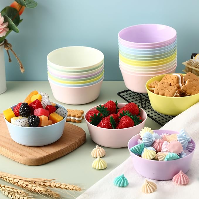 Foaincore Kids Plastic Bowls 10 oz Cereal Snack Microwave Dishwasher Safe Toddler Bowls Kids Colorful Snack Children Salad Dessert Soup Supplies