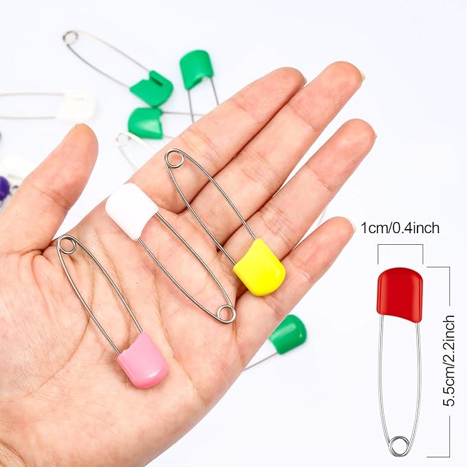 50 Pieces Diaper Pins Safety 2.2 Inch Plastic Head Cloth Diaper Nappy Pins with Locking Closures Stainless Steel with Velvet Bag(Colorful)