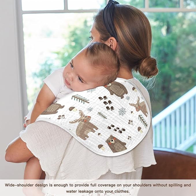 Bear Moose Forest Tree Mushroom Muslin Burp Cloths for Baby 1 Pack 100% Cotton Baby Washcloths Bibs for Boy Girl