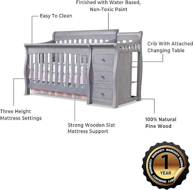 Sorelle Furniture Princeton Elite Crib and Changer Classic -in- Convertible Diaper Changing Table Made of Pine Wood Non-Toxic Wooden Baby Bed Toddler Childs Daybed Full-Size Nursery - Weathered Grey