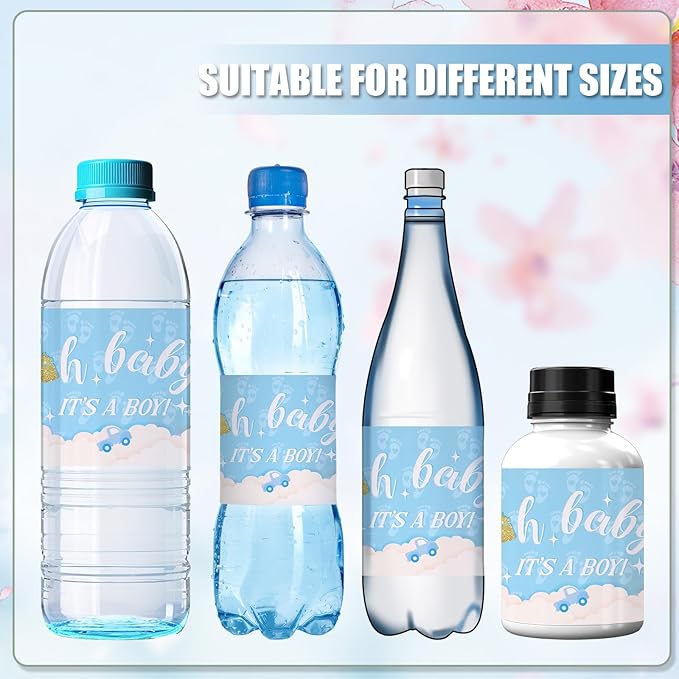 NQEUEPN 50pcs Baby Shower Water Bottle Labels, Waterproof Decorative Water Bottle Labels Personalized Water Bottle Wrap Stickers for Baby Shower Party Decorations (Boys Style 2)