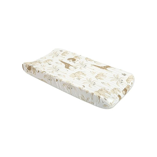 Crane Baby Jungle Theme Changing Pad Cover, 100% Cotton, Quilted Design, Machine Washable, Elastic Fit, Safari Animal Nursery Decor