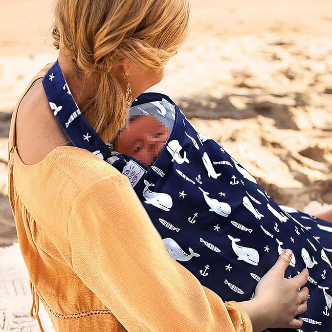 Nursing Cover for Mom Breastfeeding, Baby Privacy Nursing Covers Up Breathable Cotton with Ajustable Hoop for Mother (Blue)