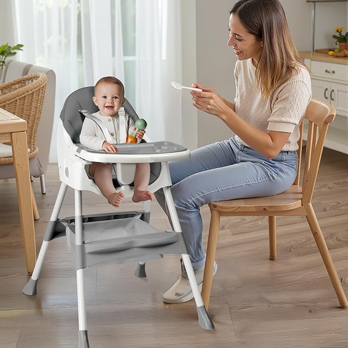 Ktaxon Foldable Baby High Chair, 2-in-1 Portable Convertible Highchair with 5-Point Safety Harness, Easy to Clean Tray and Storage Bag for Toddlers & Babies, Grey