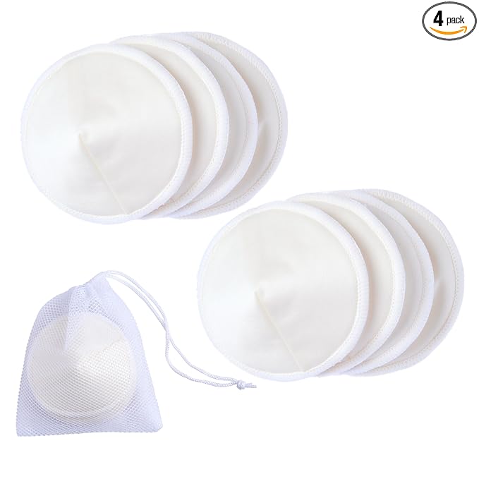 Ameda Contoured Washable Nursing Pads, Reusable Breast Pads with Organic Bamboo Material & Mesh Laundry Bag, Breastfeeding Equipment Accessories, 4 Pairs (8 Count)