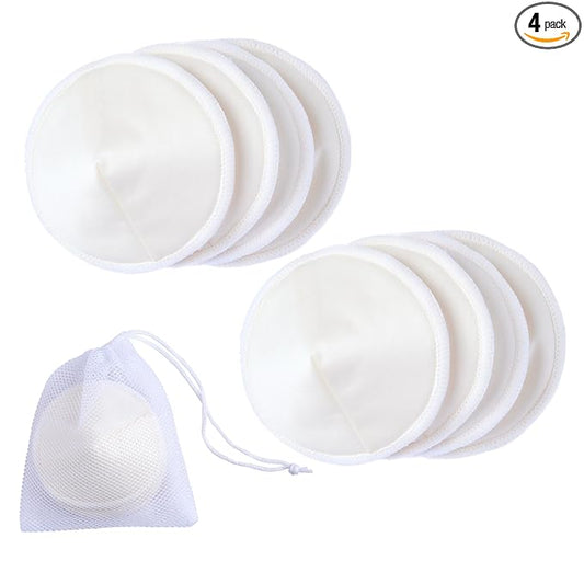 Ameda Contoured Washable Nursing Pads, Reusable Breast Pads with Organic Bamboo Material & Mesh Laundry Bag, Breastfeeding Equipment Accessories, 4 Pairs (8 Count)