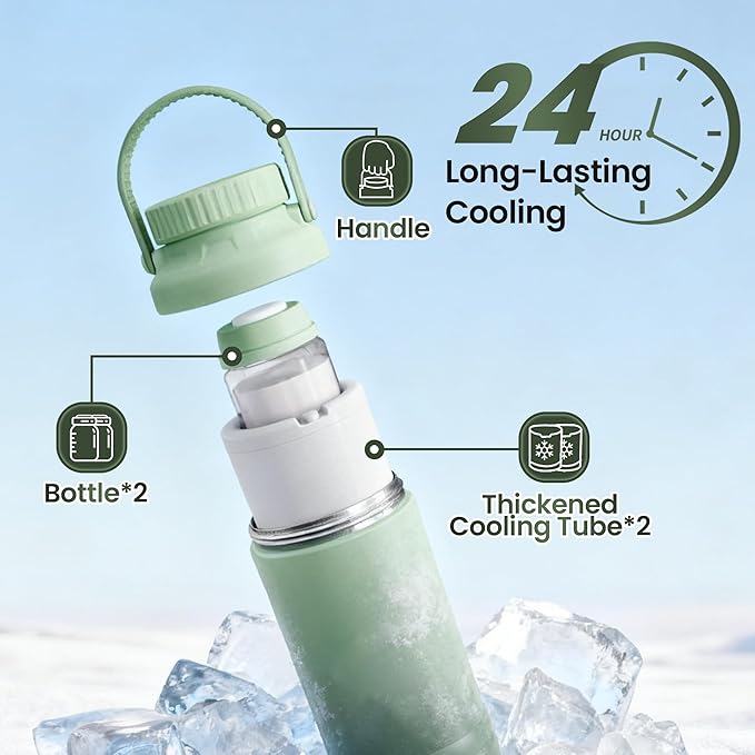22oz Breast Milk Cooler Bottle – Portable Milk Cooler for Breastmilk, 360° Total Cooling for 24 Hours; Breastmilk Chiller with 2pcs Baby Bottles | Breastfeeding Essentials, BPA Free
