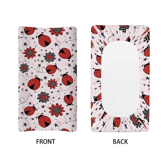 Cute Changing Pad Cover for Baby Ladybug Diaper Change Table Covers with Elastic Edge Easy to Install Baby Nursery Diaper Changing Pad Sheets Gift for Holiday