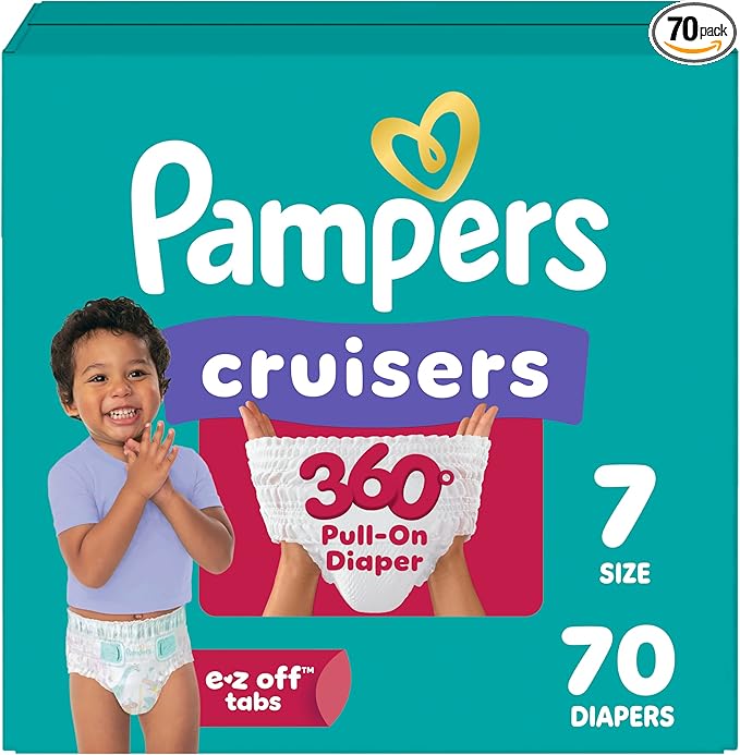 Pampers Diapers - Cruisers 360 - Size 7, 70 Count, Babyproof up to 100% Leakproof Pull-On Diaper