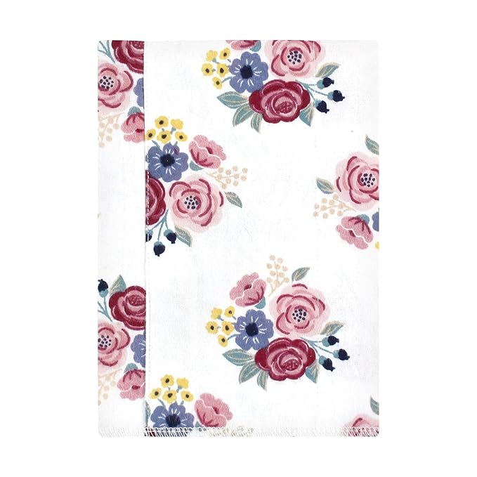 Hudson Baby Unisex Baby Cotton Flannel Burp Cloths, Blush Navy Floral 4-Pack, One Size